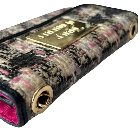 Juicy Couture Wallet Clutch Purse Tweed Plaid Black Pink Missing Chain Strap - Picture 5 of 14